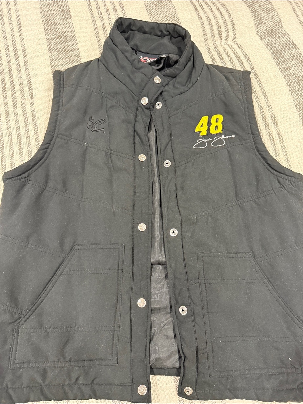 Jimmy Johnson - Chase Authentics Black Quilted Vest with Yellow 48 Patch